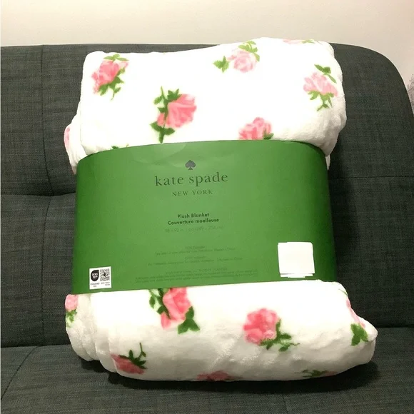 KATE SPADE.QUEEN, White and Pink Floral Plush Blanket 🌸🌸🌸 - Picture 2 of 3